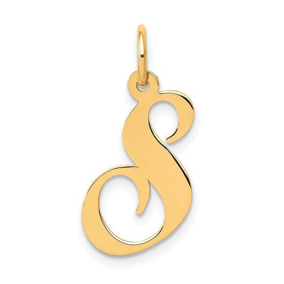 14k Yellow Gold, Ella Collection Medium Fancy Script Initial S Pendant